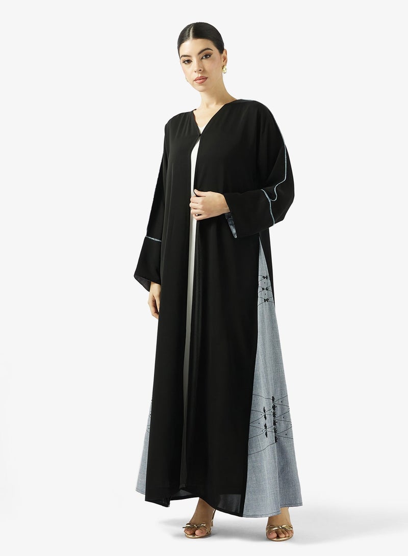 hayas closet Black Embroidered Abaya With Sheila - Image 1